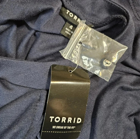 Torrid Trapeze Dress Women’s Size 4X Jersey Stretch V-Neck Artsy Boho Navy Blue - Picture 9 of 11